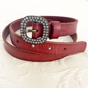 FOSSIL Reddish Brown Leather Belt with Rhinestone Buckle Size Medium
